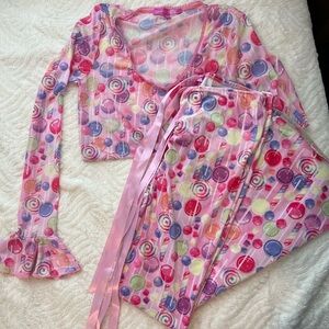 Dolls Kill x Candy Land :sweet pieces MED Sheer Top & L flare Pants Set